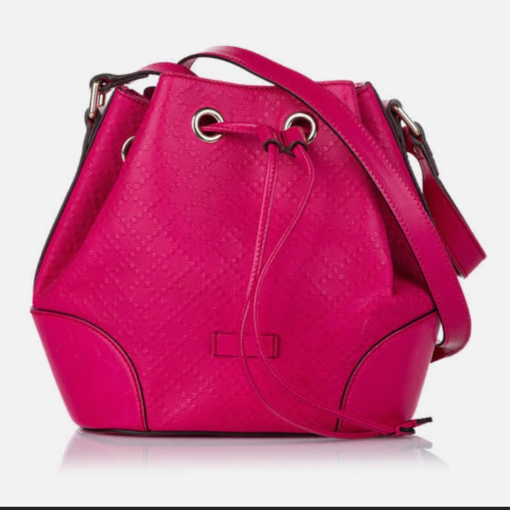 Gucci Hot Pink Leather Drawstring Crossbody Bag